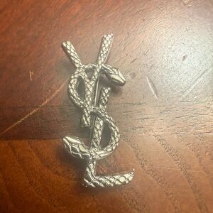 New Saint Laurent Silver YSL Snake Brooch Aprox  1.5”h .5”w
